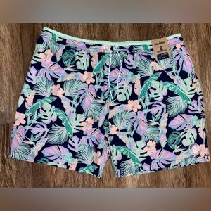 Tropical Leaf Print Swim Shorts